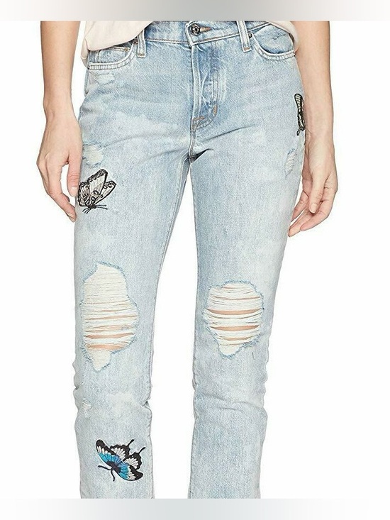 Hudson Jeans Denim - Hudson Riley Embroidery Relaxed Crop Distressed Jeans with Butterfly details